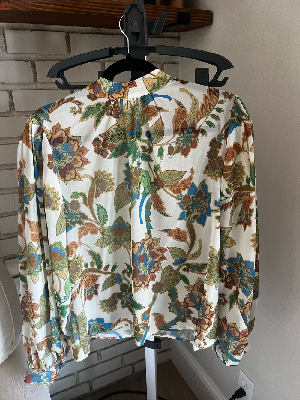 Flying Tomato Ivory Blouse with Green, Blue and Brown Floral Print